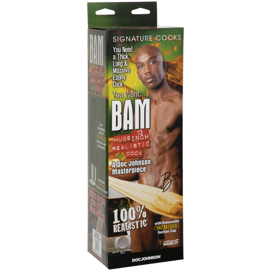 Signature Cocks Bam Huge 13" Realistic Cock with Removable Vac-U-Lock Suction Cup Chocolate | 782421436001 | Available at EroticWarehouse.com