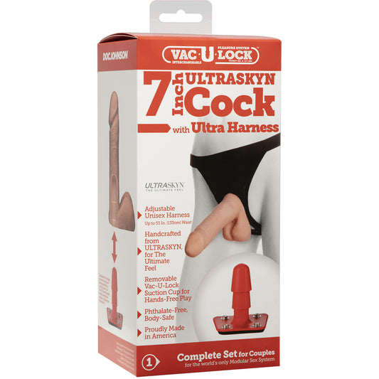 Vac-U-Lock - 7" Ultraskyn Cock - With Ultra Harness Vanilla | 782421506001 | Available at EroticWarehouse.com