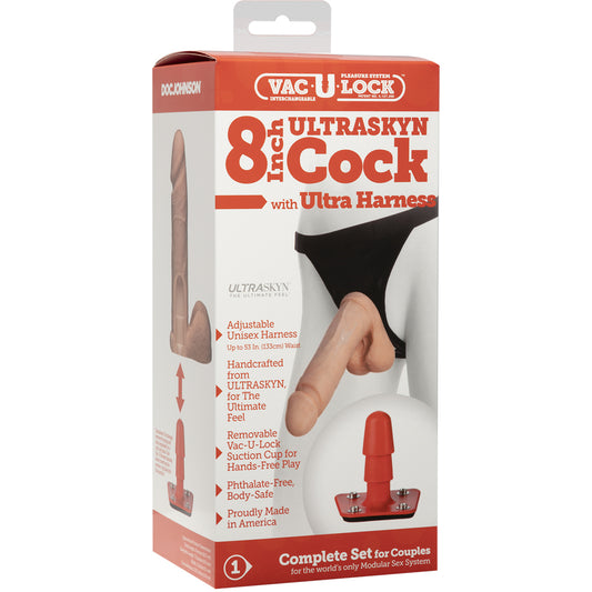 Vac-U-Lock - 8" ULTRASKYN Cock - With Ultra Harness - Vanilla | 782421506100 | Available at EroticWarehouse.com