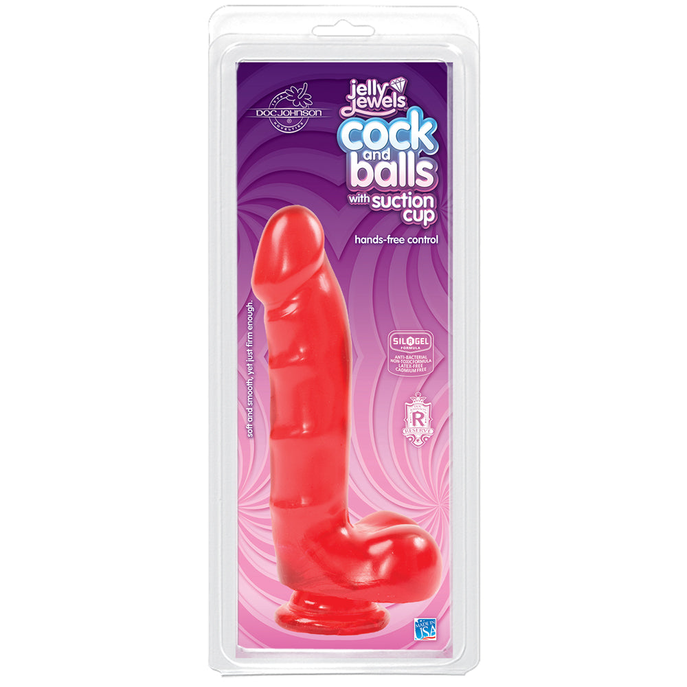 Jelly Jewels - Cock And Balls With Suction Cup Ruby | 782421805814 | Available at EroticWarehouse.com