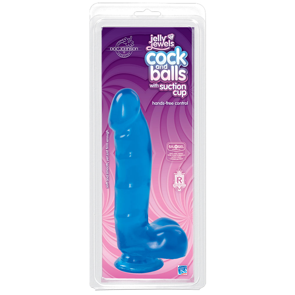 Jelly Jewels - Cock And Balls With Suction Cup Sapphire | 782421805913 | Available at EroticWarehouse.com