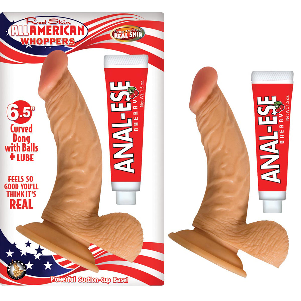 All American Whoppers 6.5" Curved Dong W/Balls & Lube Flesh | 782631244809 | Available at EroticWarehouse.com
