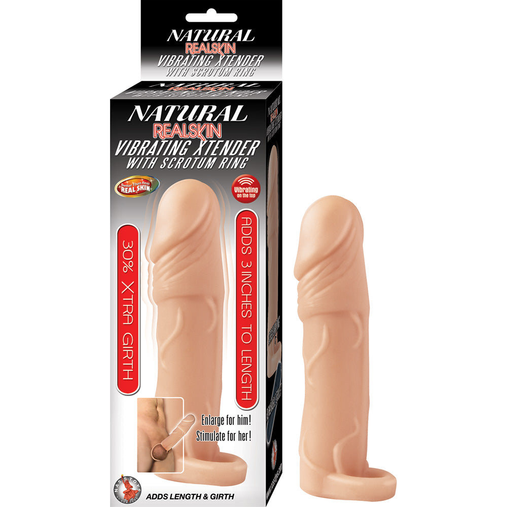 Natural Realskin Vibrating Xtender With Scrotum Ring Flesh | 782631293111 | Available at EroticWarehouse.com