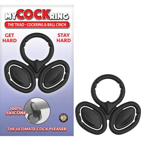 My Cockring The Triad Cockring & Ball Cinch Black | 782631300505 | Available at EroticWarehouse.com
