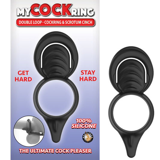 My Cockring Double Loop Cockring & Scrotum Cinch Black | 782631300604 | Available at EroticWarehouse.com