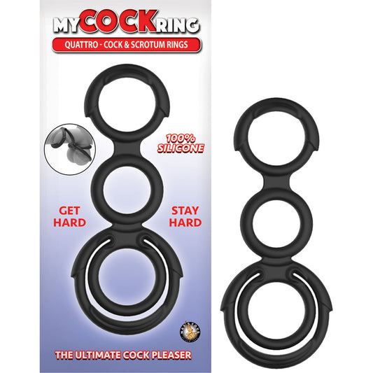 My Cockring Quattro Cock & Scrotum Rings Black | 782631300703 | Available at EroticWarehouse.com