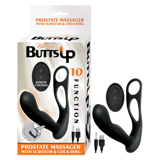 Butts Up Prostate Massager W/Scrotum & Cock Ring Black | 782631305906 | Available at EroticWarehouse.com