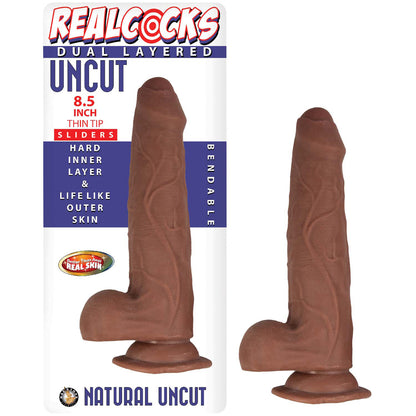 Realcocks Dual Layered Uncut Slider 8.5" Thin Tip Brown | 782631306521 | Available at EroticWarehouse.com