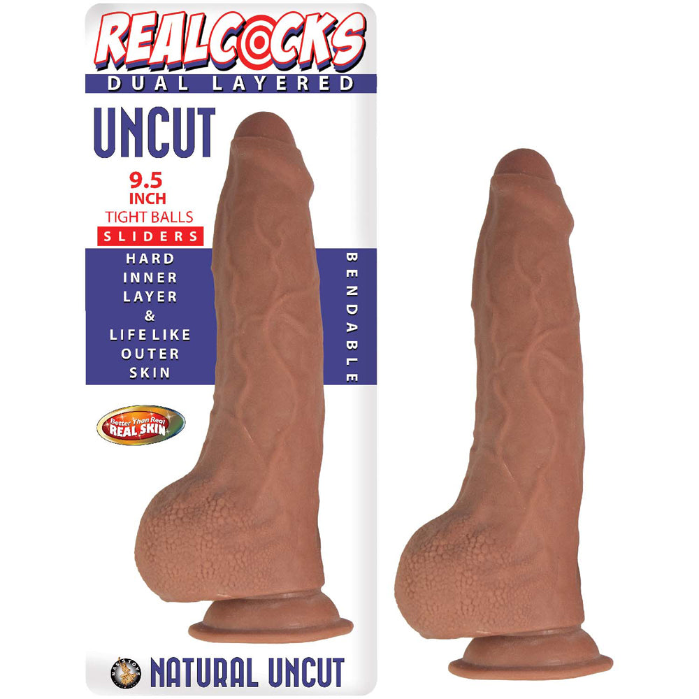 Realcocks Dual Layered Uncut Slider 9.5" Tight Balls Brown | 782631306729 | Available at EroticWarehouse.com