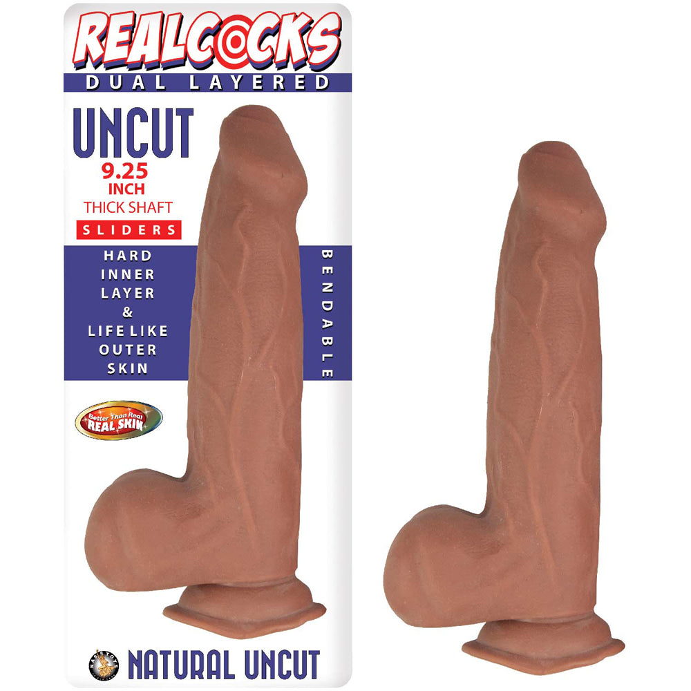 Realcocks Dual Layered Uncut Slider 9.25" Thick Shaft Brown | 782631306828 | Available at EroticWarehouse.com