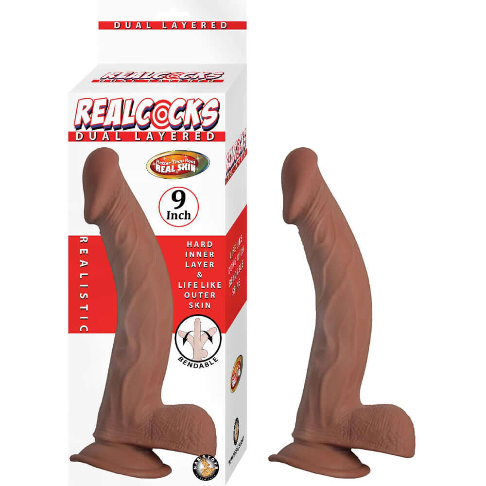 Realcocks Dual Layered 9'' Brown | 782631309225 | Available at EroticWarehouse.com