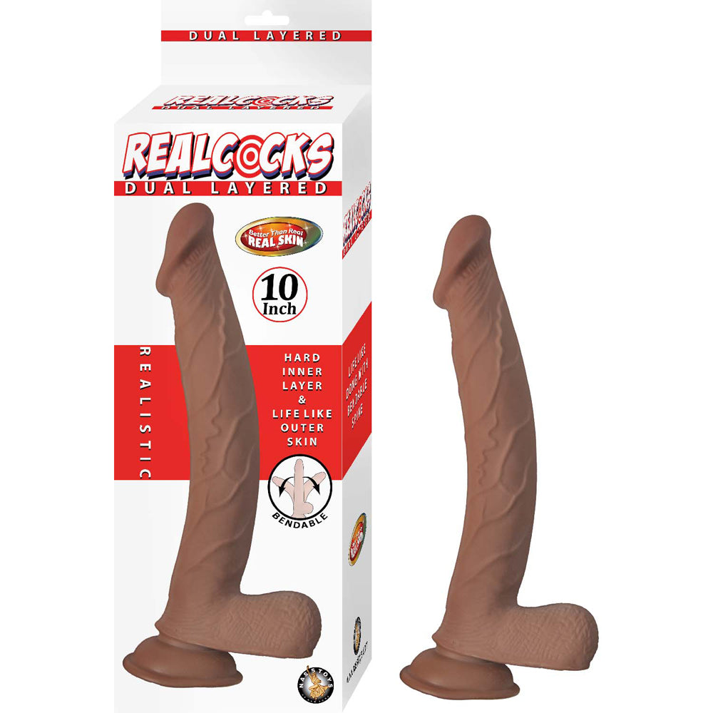Realcocks Dual Layered 10'' Brown | 782631309324 | Available at EroticWarehouse.com