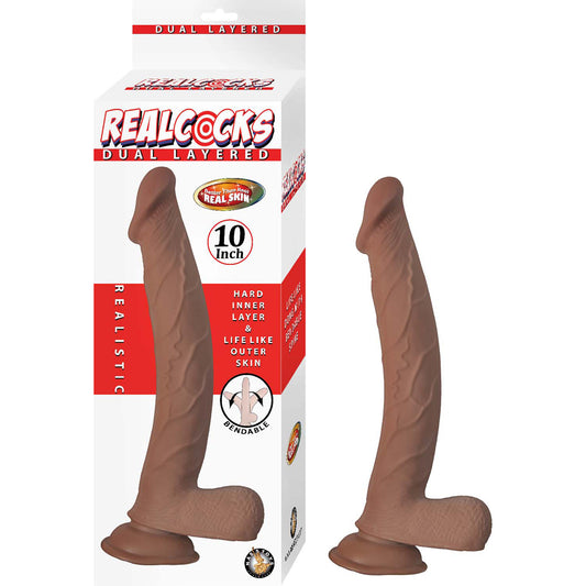 Realcocks Dual Layered 10'' Brown | 782631309324 | Available at EroticWarehouse.com