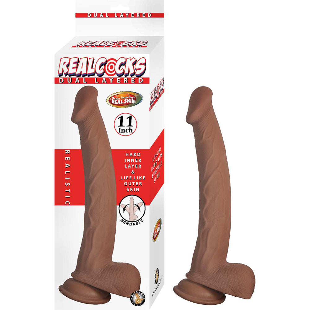 Realcocks Dual Layered 11'' Brown | 782631309423 | Available at EroticWarehouse.com