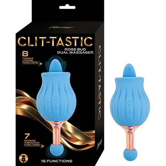 Clit-Tastic Rose Bud Dual Massager Blue | 782631317220 | Available at EroticWarehouse.com