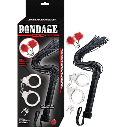 Bondage By Nasstoys Whip, Feather & Cuffs Red | 782631318715 | Available at EroticWarehouse.com