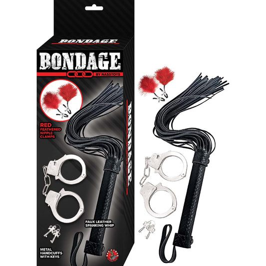Bondage By Nasstoys Whip, Feather & Cuffs Red | 782631318715 | Available at EroticWarehouse.com