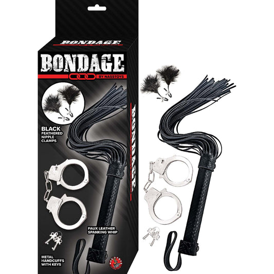 Bondage By Nasstoys Whip, Feather & Cuffs Black | 782631318722 | Available at EroticWarehouse.com