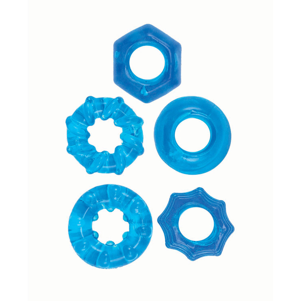 Enhancer Five Piece Cock Ring Set Blue | 782631328004 | Available at EroticWarehouse.com
