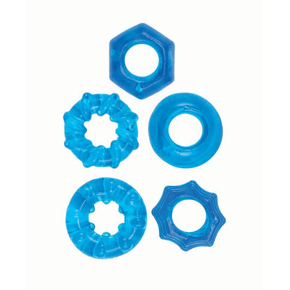 Enhancer Five Piece Cock Ring Set Blue | 782631328004 | Available at EroticWarehouse.com