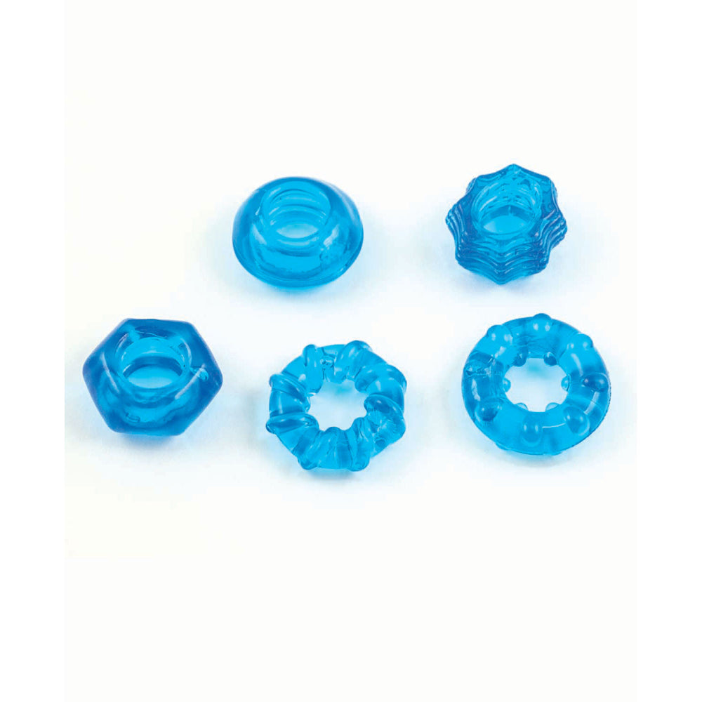 Enhancer Five Piece Cock Ring Set Blue | 782631328004 | Available at EroticWarehouse.com