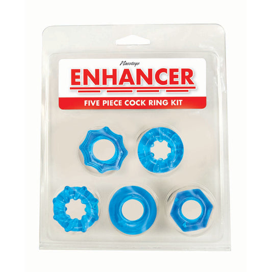 Enhancer Five Piece Cock Ring Set Blue | 782631328004 | Available at EroticWarehouse.com