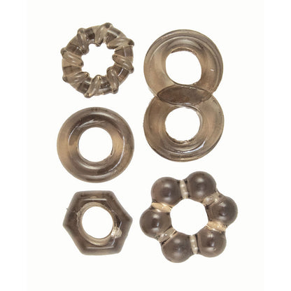 Enhancer Five Piece Cock Ring Set Black | 782631328202 | Available at EroticWarehouse.com