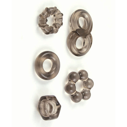 Enhancer Five Piece Cock Ring Set Black | 782631328202 | Available at EroticWarehouse.com