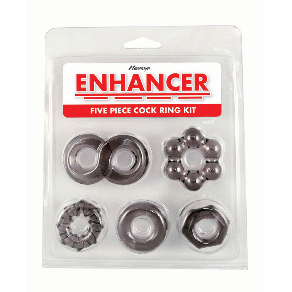 Enhancer Five Piece Cock Ring Set Black | 782631328202 | Available at EroticWarehouse.com
