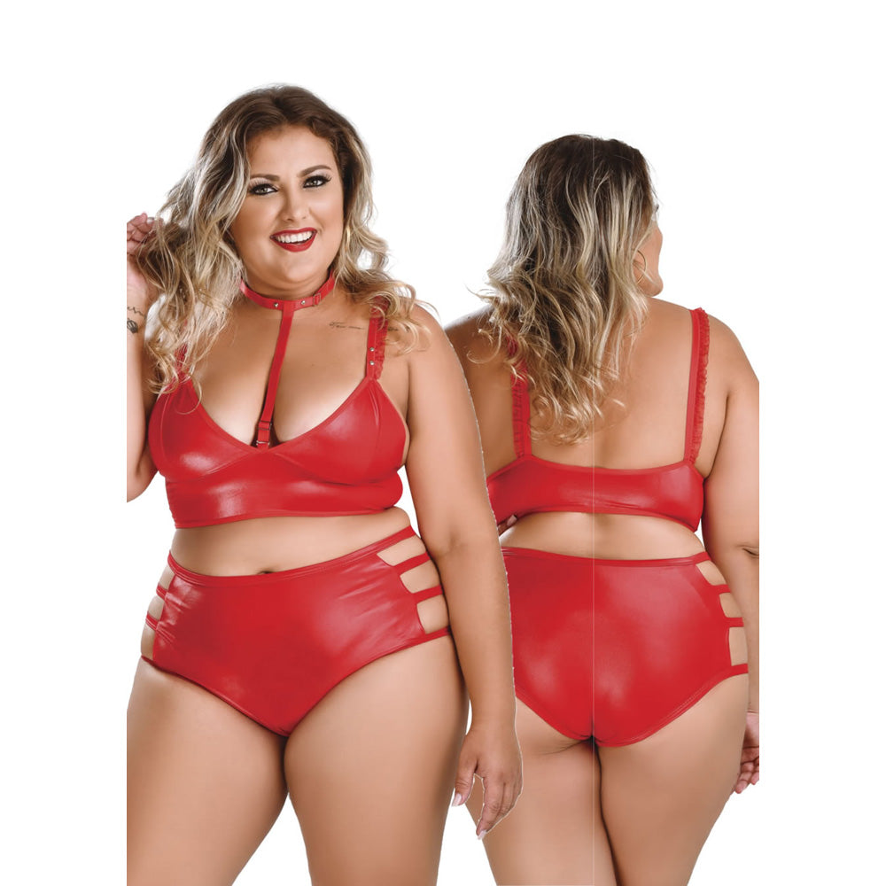 Bondage Set Top W/ Removable Collar & Pants Red Plus Size | 7898911401916 | Available at EroticWarehouse.com