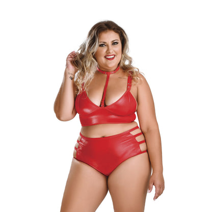 Bondage Set Top W/ Removable Collar & Pants Red Plus Size | 7898911401916 | Available at EroticWarehouse.com