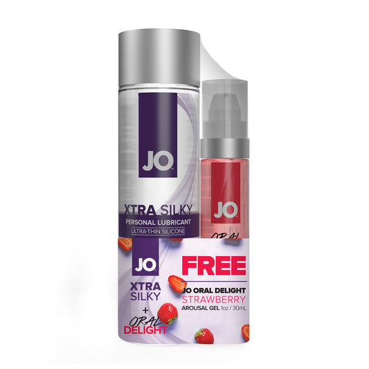 Jo Xtra Silky Silicone 4 oz. + Oral Delight Strawberry 1 oz. | 796494490426 | Available at EroticWarehouse.com