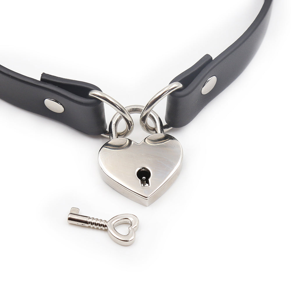 PVC Collar Choker W/ Heart Lock Connector Black | 802991614194 | Available at EroticWarehouse.com
