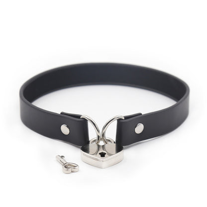 PVC Collar Choker W/ Heart Lock Connector Black | 802991614194 | Available at EroticWarehouse.com