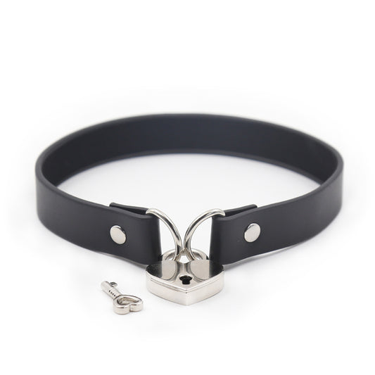PVC Collar Choker W/ Heart Lock Connector Black | 802991614194 | Available at EroticWarehouse.com