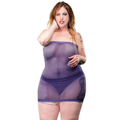 Ladies Naughty Lingerie All Over Mesh Tube Curvy Size Dress Violet | 809565038042 | Available at EroticWarehouse.com