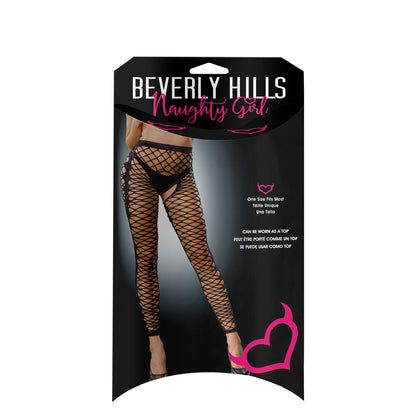 Ladies Sexy Fishnet Front Mesh And Side Design Crotchless And Buttless Leggings Black | 809565038301 | Available at EroticWarehouse.com