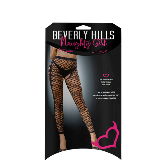 Ladies Sexy Fishnet Front Mesh And Side Design Crotchless And Buttless Leggings Black | 809565038301 | Available at EroticWarehouse.com