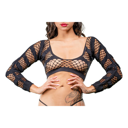 Ladies Sexy Hosiery Horizontal Stripes Mesh Crotchless And Buttless Leggings Black | 809565038325 | Available at EroticWarehouse.com