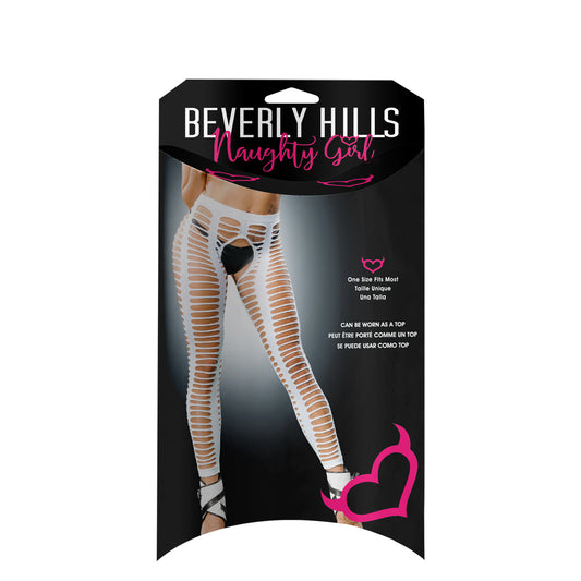 Ladies Sexy Nylons All Over Sraps Mesh Crotchless And Buttless Leggings White | 809565038370 | Available at EroticWarehouse.com