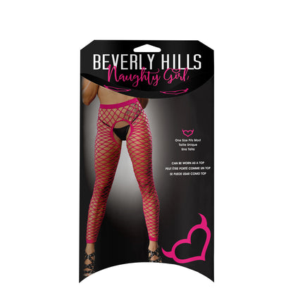Ladies Sexy Lingerie Tights All Over Mesh Crotchless And Buttless Leggings Pink | 809565038394 | Available at EroticWarehouse.com