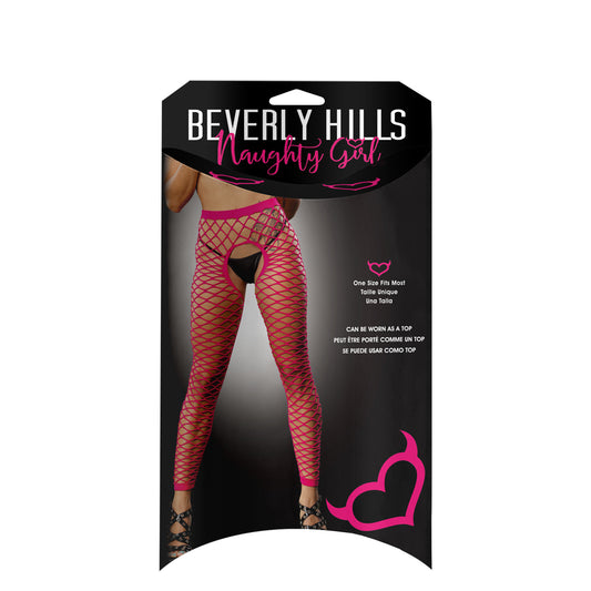 Ladies Sexy Lingerie Tights All Over Mesh Crotchless And Buttless Leggings Pink | 809565038394 | Available at EroticWarehouse.com