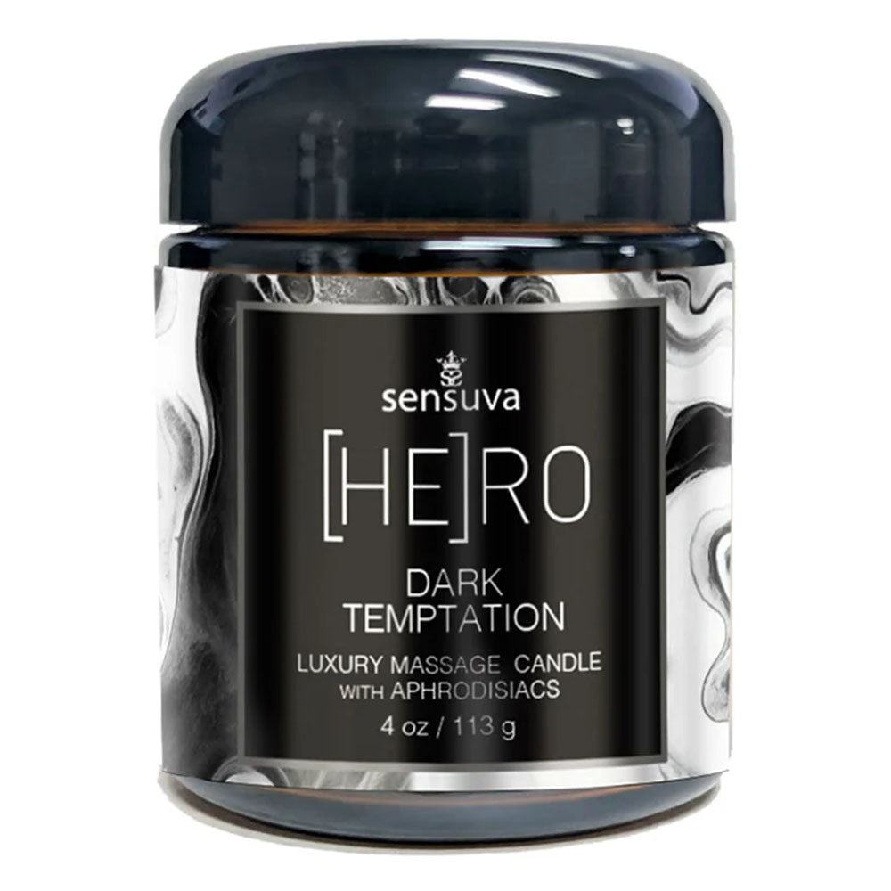 Hero Dark Temptation Luxury Massage Oil Candle 4 oz. | 810002661648 | Available at EroticWarehouse.com