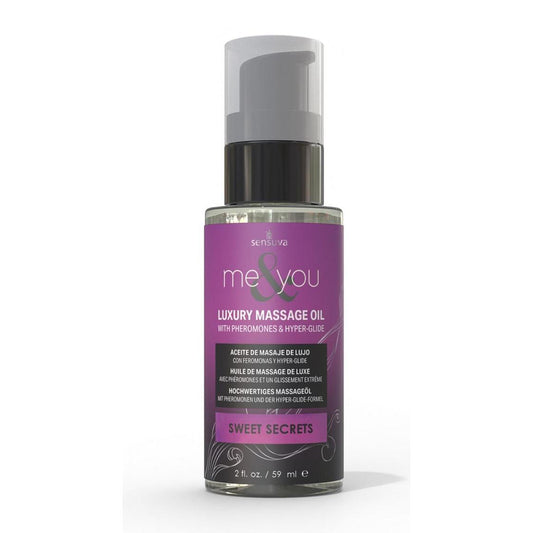 Me & You Massage Oil Sweet Secrets 2 oz. Bottle | 810002664410 | Available at EroticWarehouse.com