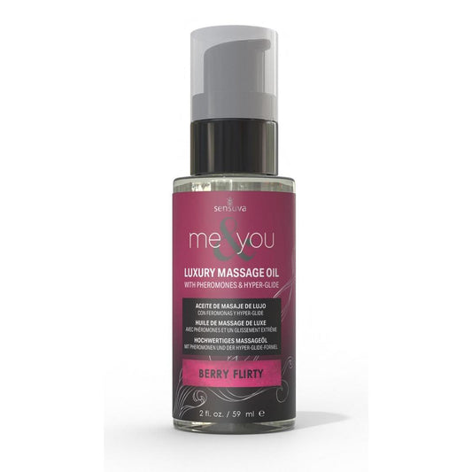 Me & You Massage Oil Berry Flirty 2 oz. Bottle | 810002664502 | Available at EroticWarehouse.com