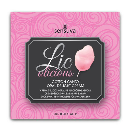 Lic-O-Licious Oral Delight Cream Cotton Candy 6 ml. Single-Use Packet | 810002664601 | Available at EroticWarehouse.com