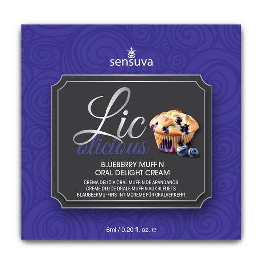 Lic-O-Licious Oral Delight Cream Blueberry Muffin 6 ml. Single-Use Packet | 810002664618 | Available at EroticWarehouse.com
