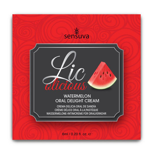Lic-O-Licious Oral Delight Cream Watermelon 6 ml. Single-Use Packet | 810002664632 | Available at EroticWarehouse.com