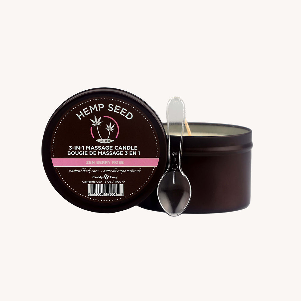 Hemp Seed 3-In-1 Massage Candle Zen Berry Rose 6 oz. | 810040295041 | Available at EroticWarehouse.com