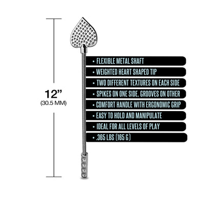 Nixie Stainless Steel Riding Crop Flaming Heart | 810126930019 | Available at EroticWarehouse.com
